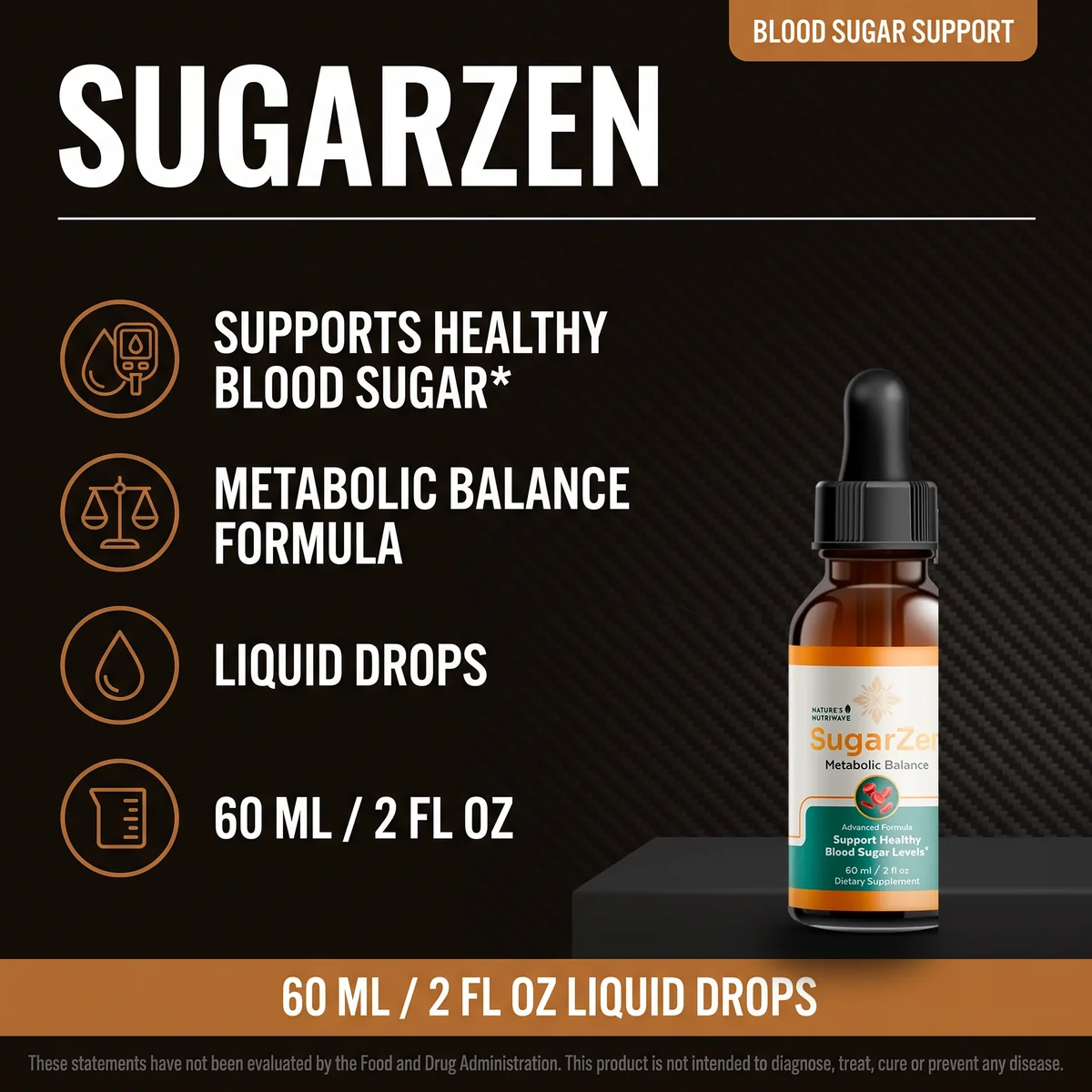SugarZen blood sugar support liquid drops, 60 ml / 2 fl oz